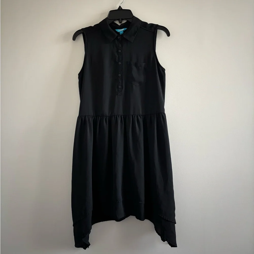 Y2K L’Amour Dress Black Collared Chiffon Button Sleeveless Womens M Whimsigoth